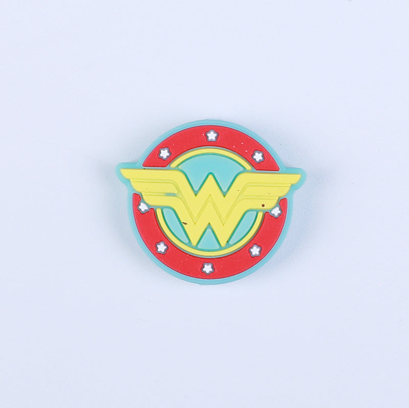 Silicone Focal Beads Wonder Woman Circle Badge W Emblem 20pcs 2