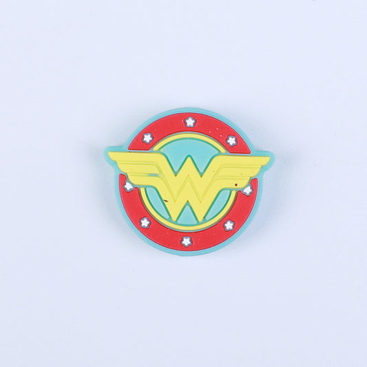 Silicone Focal Beads Wonder Woman Circle Badge W Emblem 20pcs 2