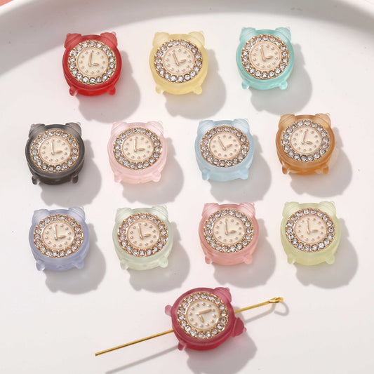Matte Color Clock Resin Rhinestone Beads 18mm Vintage Style 4pcs
