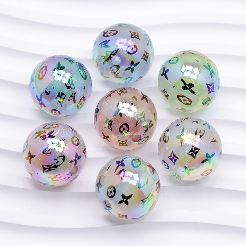 Plated Bubblegum Beads 20mm Pastel Rainbow Monogram Pattern 50pcs 3