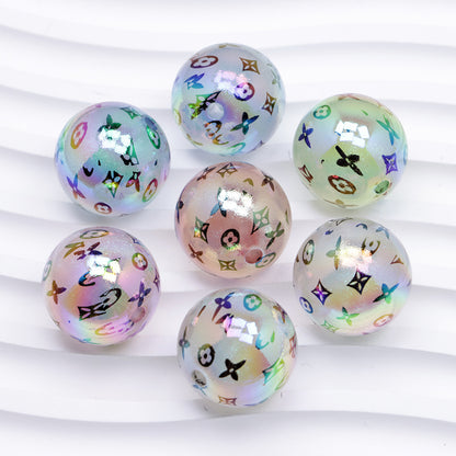 Plated Bubblegum Beads 20mm Pastel Rainbow Monogram Pattern 50pcs 3