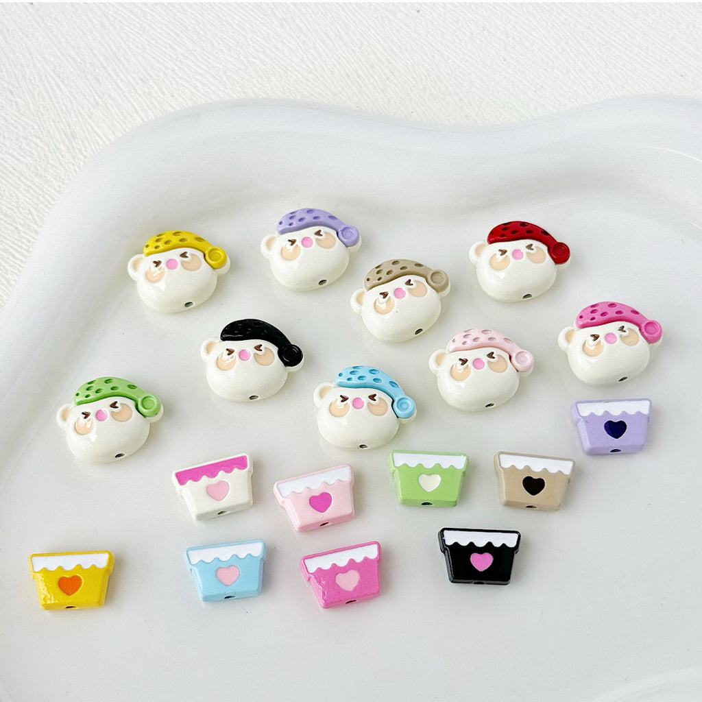 Baking Painted Teddy Bear and Flowerpot Metal Beads 15mm 10pcs 4