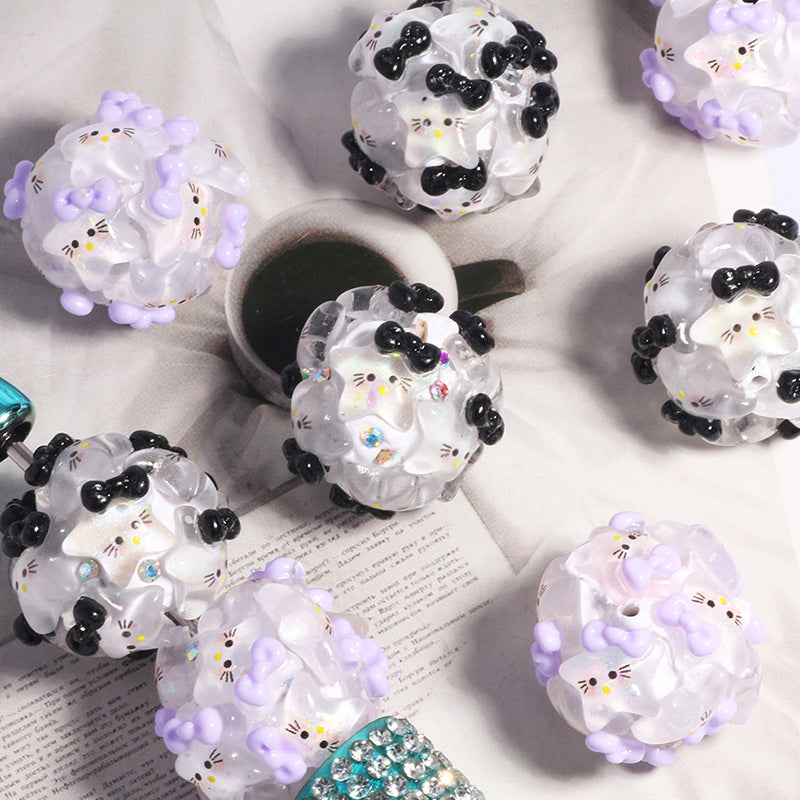 Embellished Bubblegum Beads 20mm Hello KT Star Polymer Clay 5pcs 3