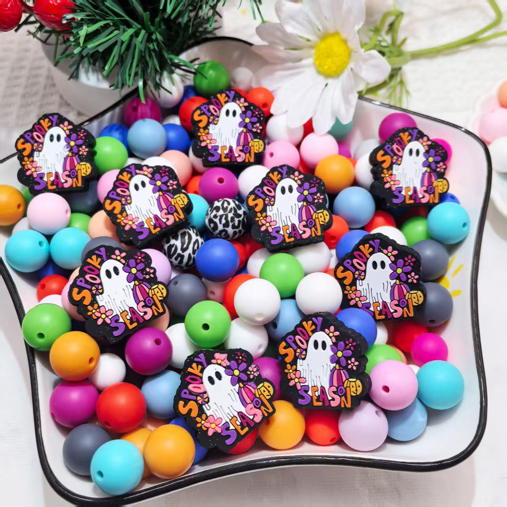 Silicone Focal Beads Halloween Ghost Color Character Cards 20pcs 3