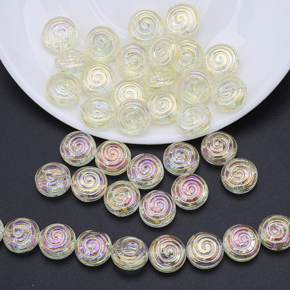 Electroplated Flat Spiral Glass Beads 12mm Metallic Iridescent 30pcs 17