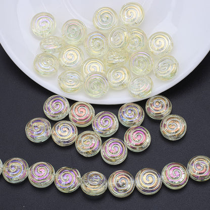 Electroplated Flat Spiral Glass Beads 12mm Metallic Iridescent 30pcs 17