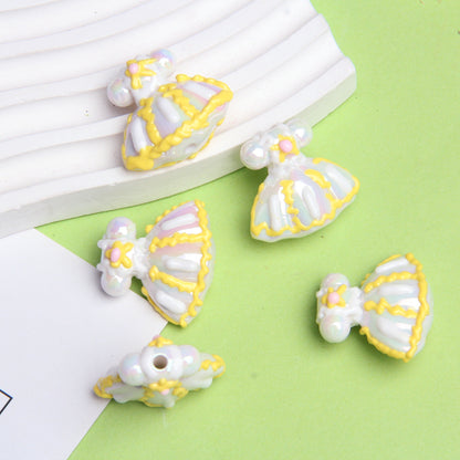 Hand Painted Acrylic Beads 3D Christmas Bells and Cabin 5pcs 13