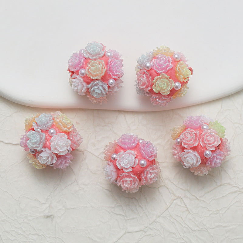 Embellished Flower Cluster Clay Beads 20mm Gradient Rose 10pcs 24