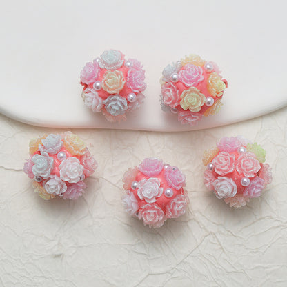 Embellished Flower Cluster Clay Beads 20mm Gradient Rose 10pcs 24