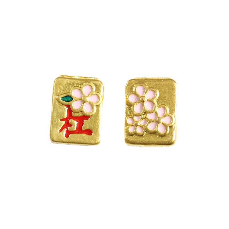 Cube Metal Beads 8x10mm Mahjong Large Hole Alloy Gold Tone 10pcs 5
