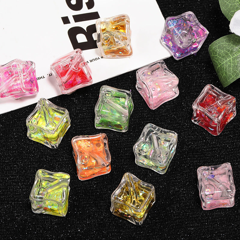 Transparent Square Acrylic Beads 17mm Liquid Sand Glitter 25pcs 4