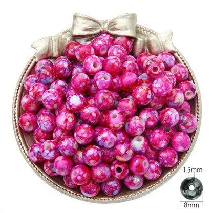 Plating Colorful Ink Painting Acrylic Beads 8-12mm Large Hole Mixed Colors 10