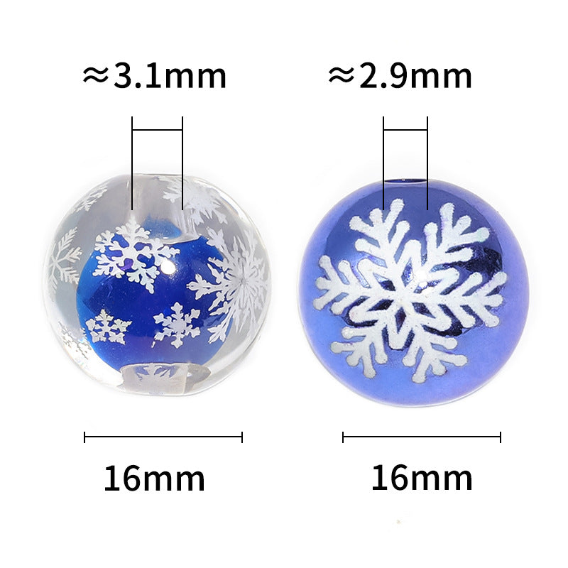 Christmas Transparent Snowflake Printing Acrylic Beads 16mm 50pcs 4