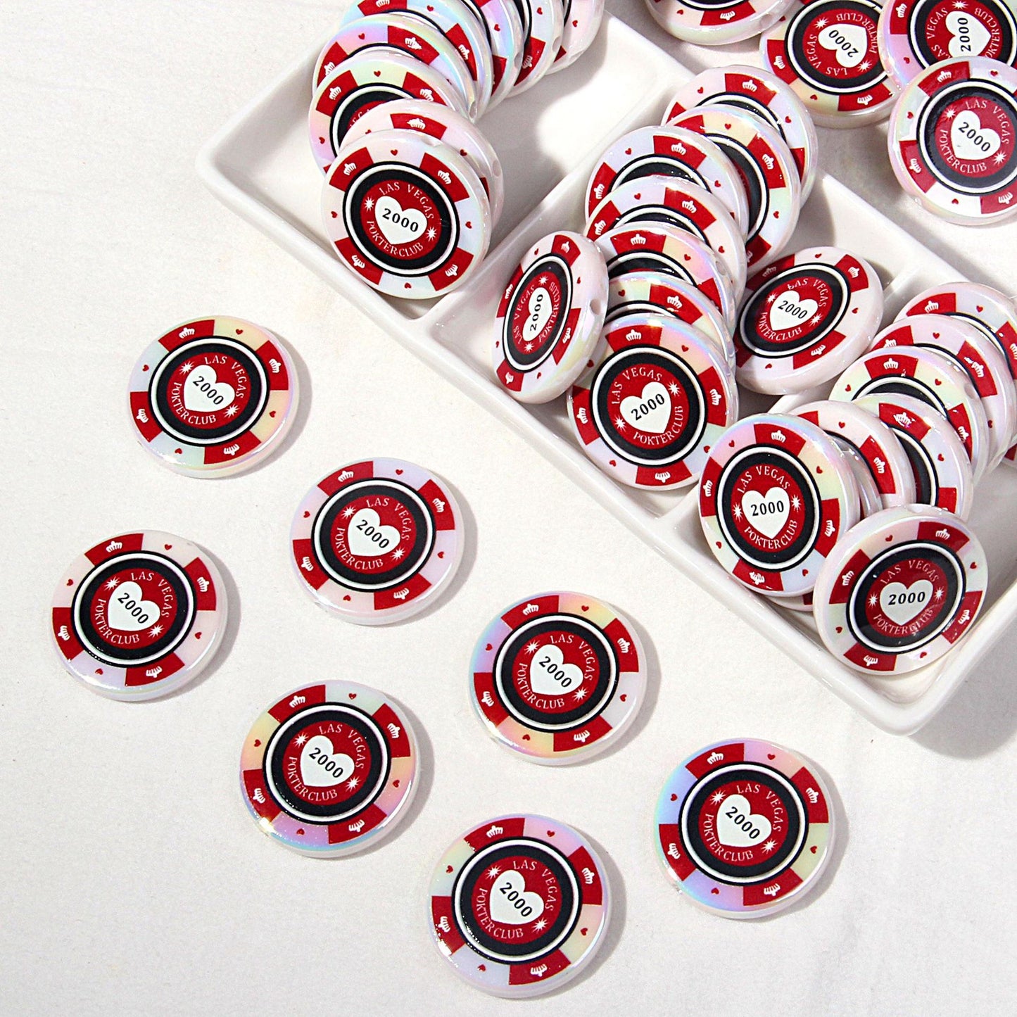 Chip Card Flat Acrylic Beads 32mm Colorful Printed 10pcs 8