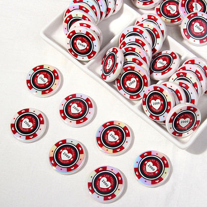 Chip Card Flat Acrylic Beads 32mm Colorful Printed 10pcs 8