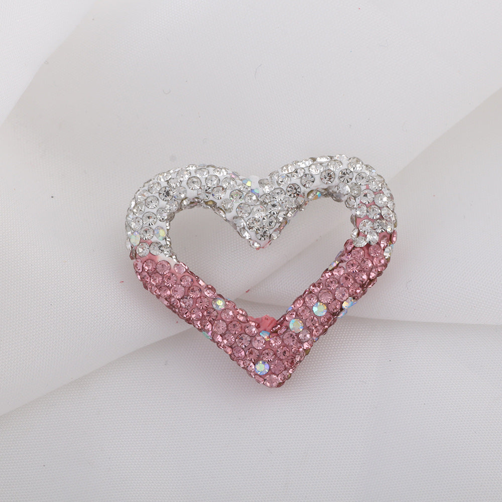 Shimmer Hollow Heart Frame Polymer Clay Rhinestone Beads 32mm 6pcs 18