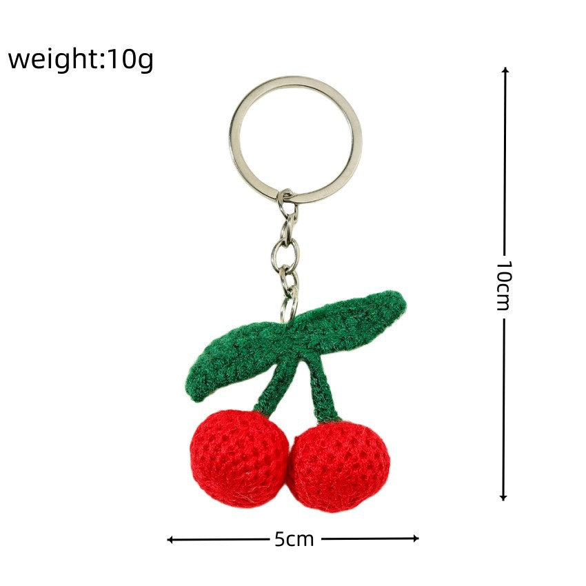 Knitted Cherry Crochet Keychain Plush Red Fruit Design 5