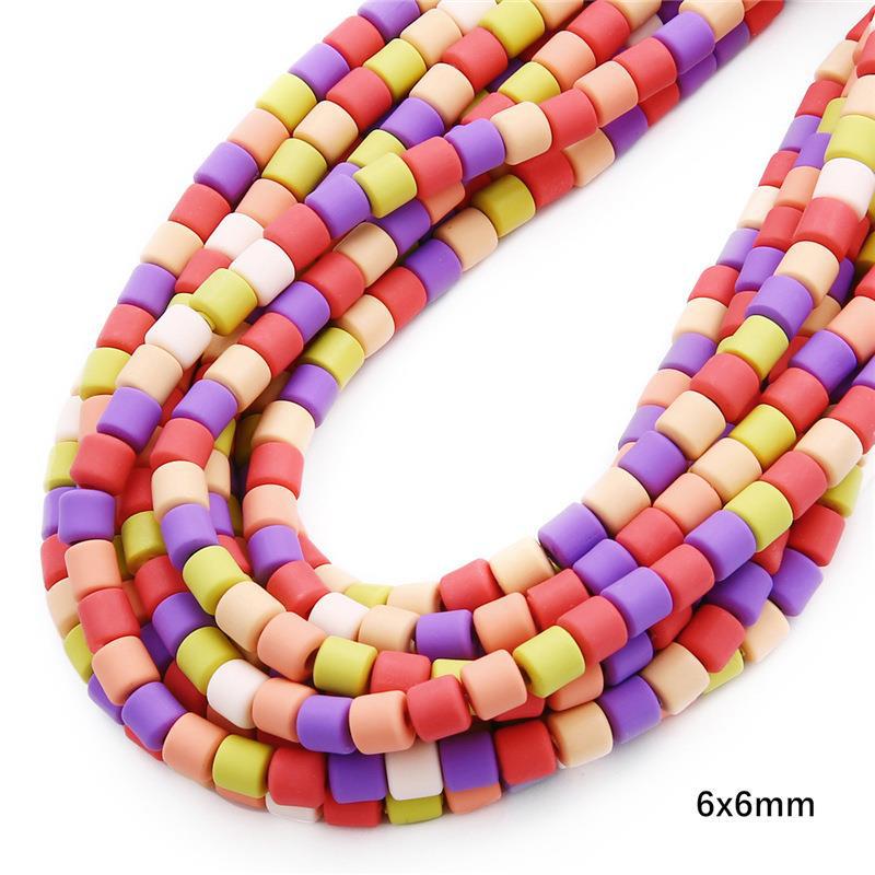 Cylindrical Clay Beads 6mm Colorful Polymer 62pcs 31