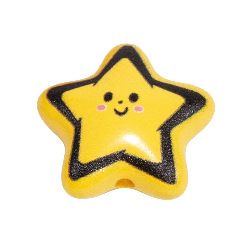 Colorful Smiley Star Acrylic Beads 22mm Glossy 10pcs 11