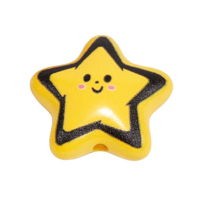 Colorful Smiley Star Acrylic Beads 22mm Glossy 10pcs 11