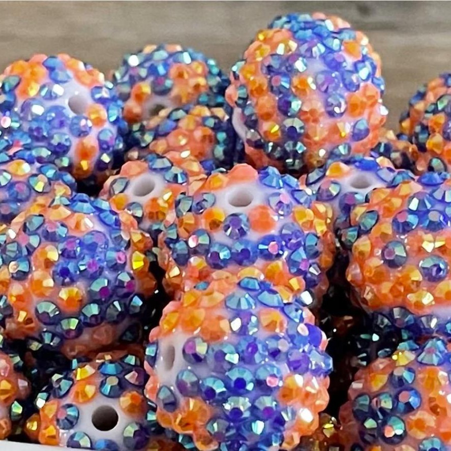 Plated Bubblegum Beads 10-22mm Blue Orange Confetti Dimpled Texture 5pcs