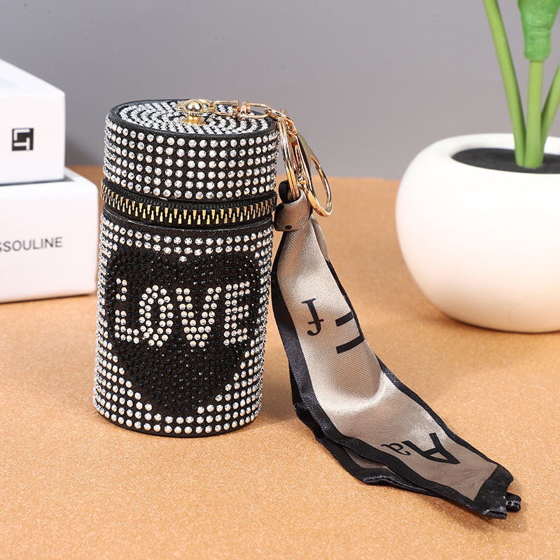 Rhinestone Love Heart Coin Purse Keychain with Scarf Accent 4