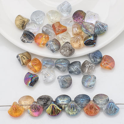 Electroplated Shell Glass Beads 10mm Glossy Ridged Surface 60pcs 20