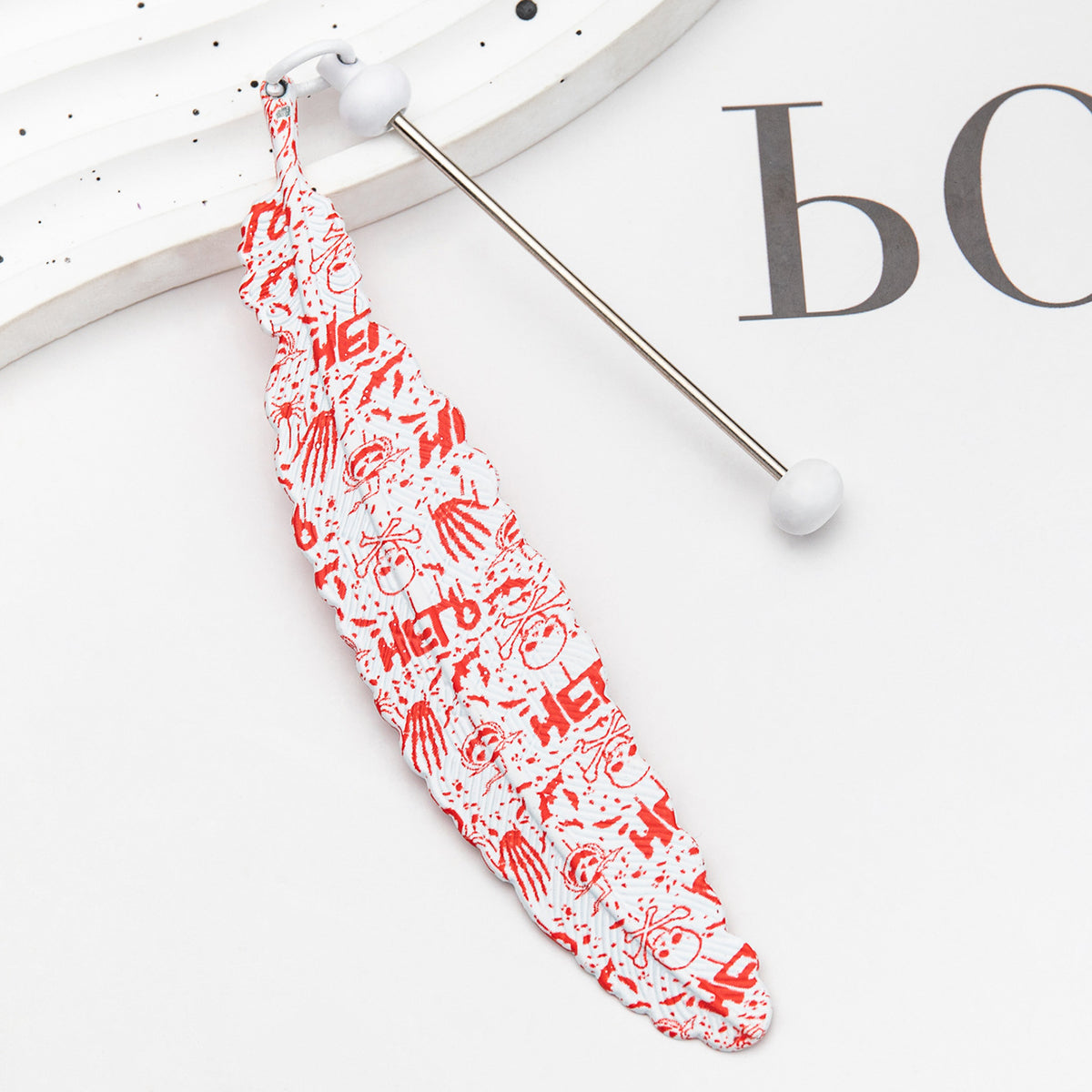 Beadable Feather Bookmarks Halloween Christmas Prints 12pcs 16