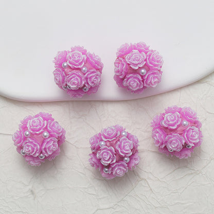Embellished Flower Cluster Clay Beads 20mm Gradient Rose 10pcs 25