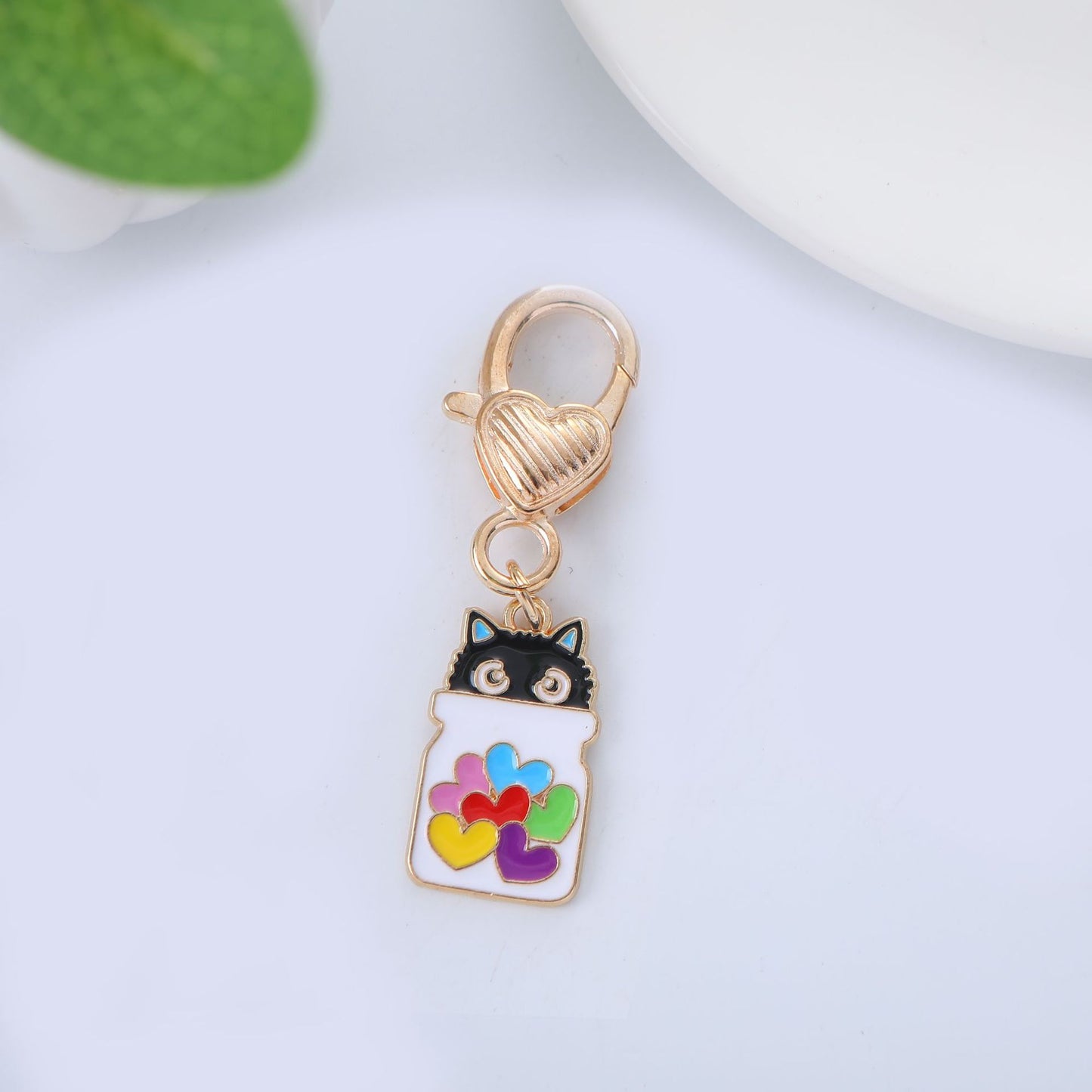 Metal Cat Keychain Enamel Colorful Gold Clasp Charm 16