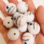 Printed Bubblegum Beads 20mm Graduation Season Design White 10pcs 2
