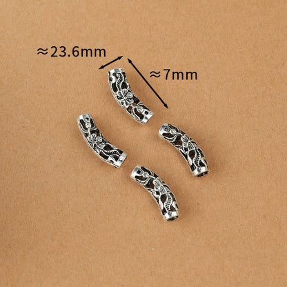 Tube Metal Beads Tibetan Hollowed-out Flower Pattern Vintage Silver Tone 20pcs 7