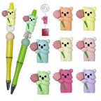 Silicone 3D Focal Beads Teddy Bear Holding Rose 20pcs
