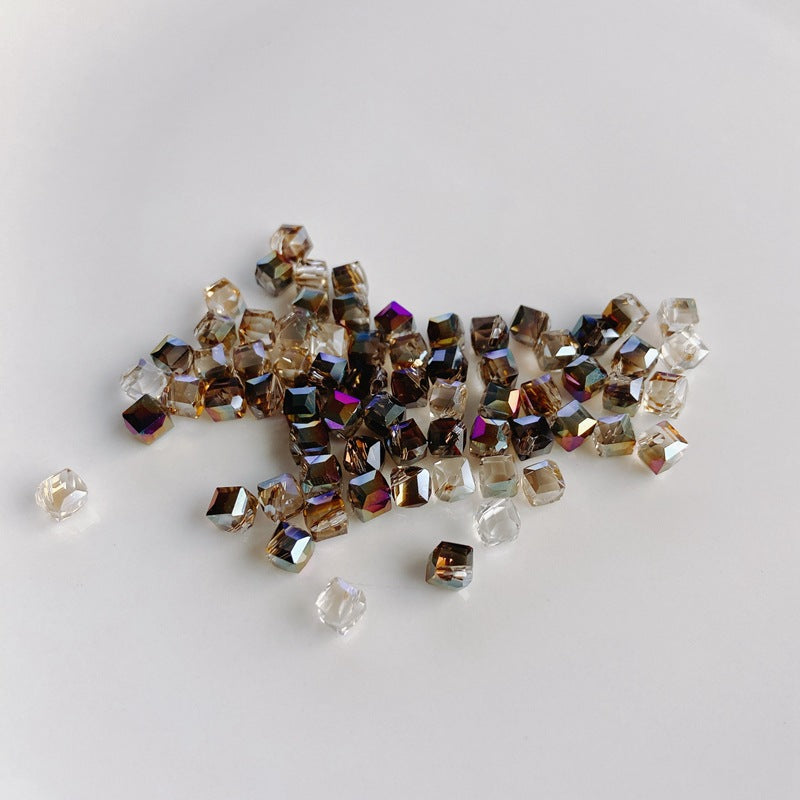 Geometric Square Glass Beads 5mm Transparent Perforated 10pcs 14