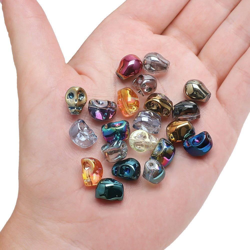 Electroplated Skull Glass Beads 8X10mm Vintage Iridescent Chrome 30pcs 3