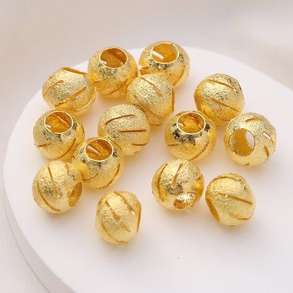 Brass Flower Engraved Metal Beads 10mm Matte Large Hole 50pcs 6