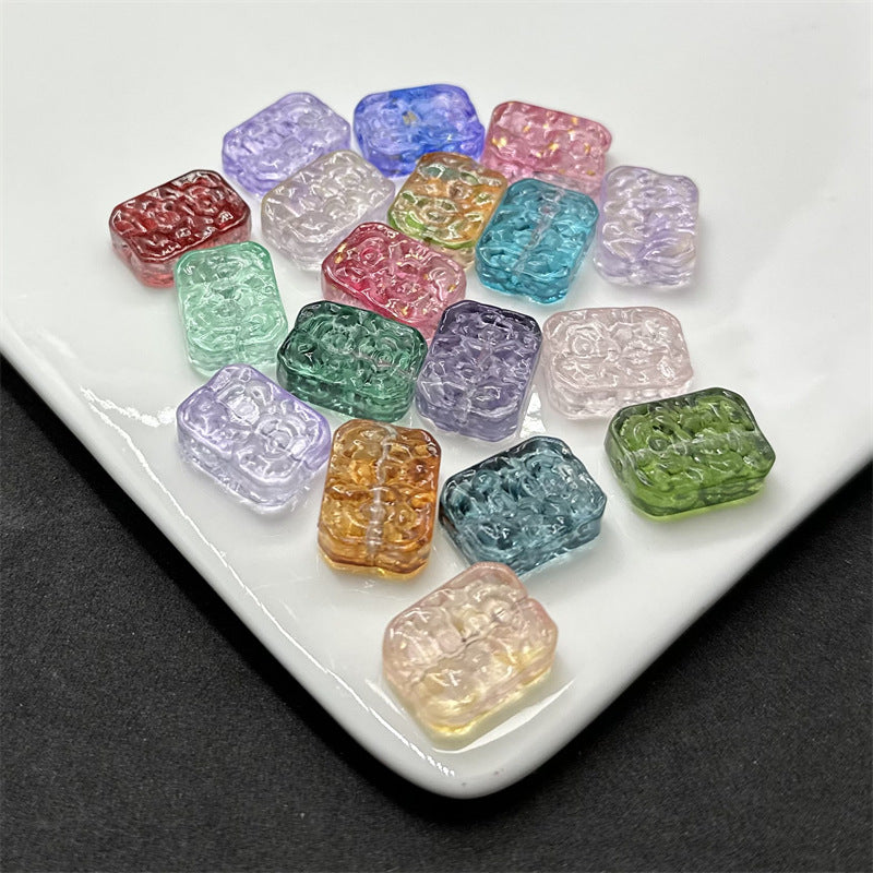 Square Glass Beads 13x23mm Transparent Electroplated Pastel 100pcs