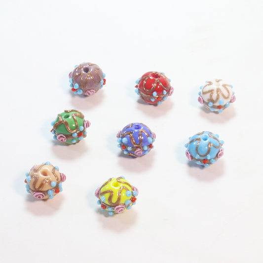 Vintage Filigree Rose Lampwork Glass Beads 12mm 14mm Pastel Colors 5pcs