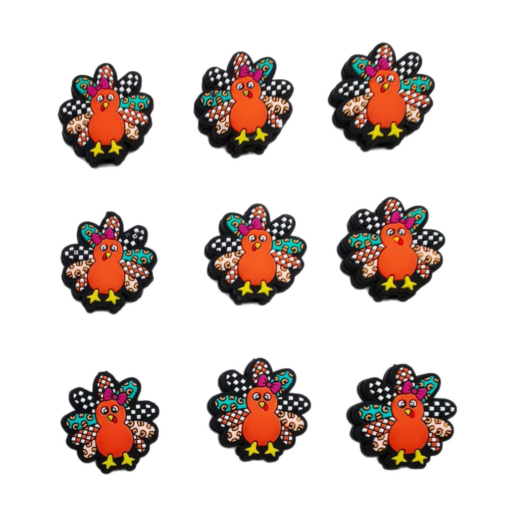 Silicone Focal Beads Colorful Peacock Vibrant Feathers Orange Bird 20pcs 5