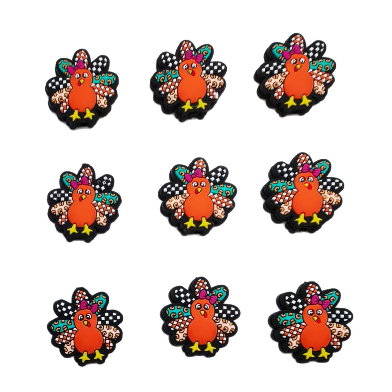 Silicone Focal Beads Colorful Peacock Vibrant Feathers Orange Bird 20pcs 5
