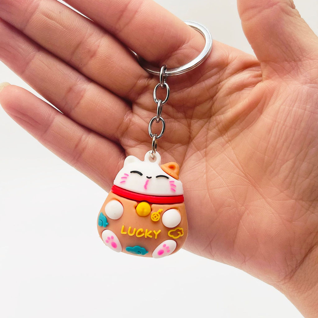 Soft Rubber Cat Maneki-Neko Keychain Lucky Charm Colorful 3