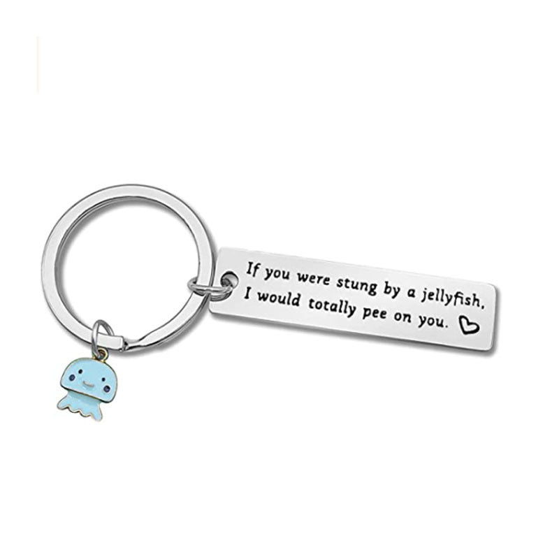 Little Jellyfish Stainless Steel Engraved Relationship Keychain 3