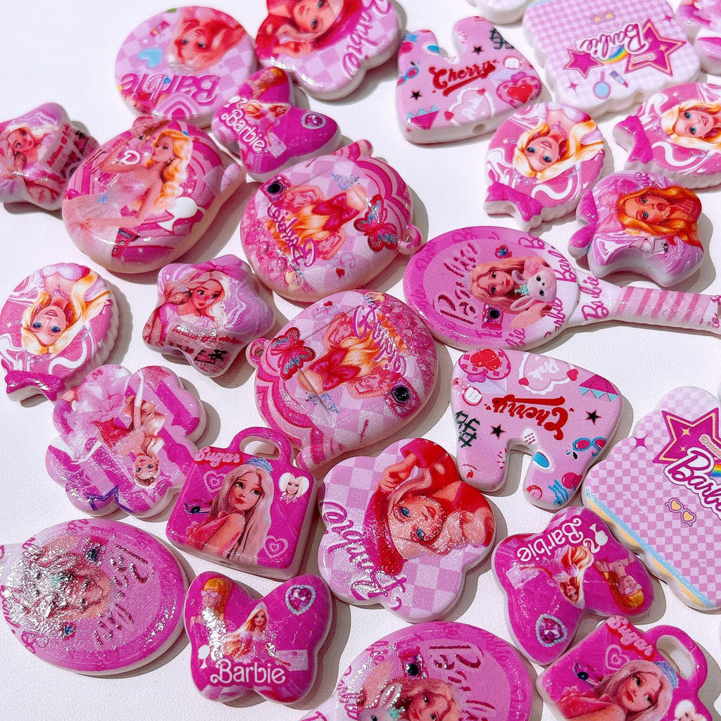 Flat Sassy Barbie Acrylic Beads Mixed Colors 50pcs 3