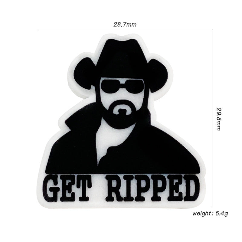 Silicone Focal Beads Man Wearing Hat and Sunglasses GET RIPPED 20pcs