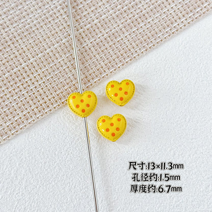 Heart and Rabbit Metal Beads Polka Dot Painted Alloy 10pcs 8