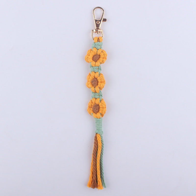 Handmade Woven Flower Keychain Cotton Polyester Gold Clasp 11