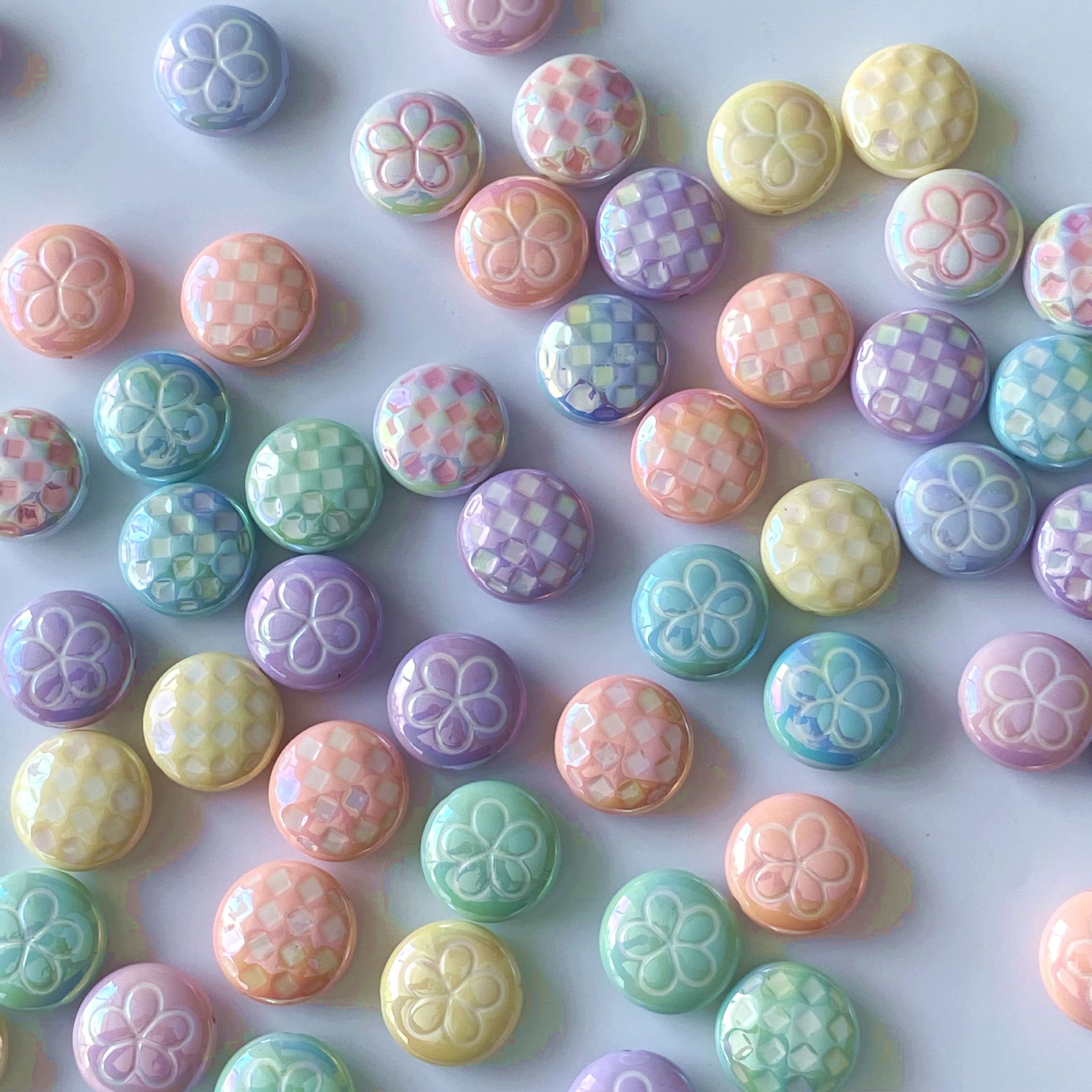 UV Plating Round Acrylic Beads 25mm Summer Fantasy Floret 100pcs 3