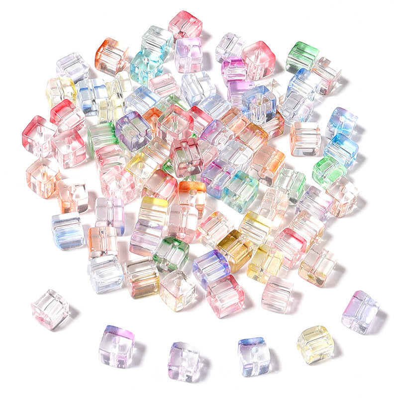 Transparent Square Glass Beads 7mm Pastel Mixed Colors 100pcs 6