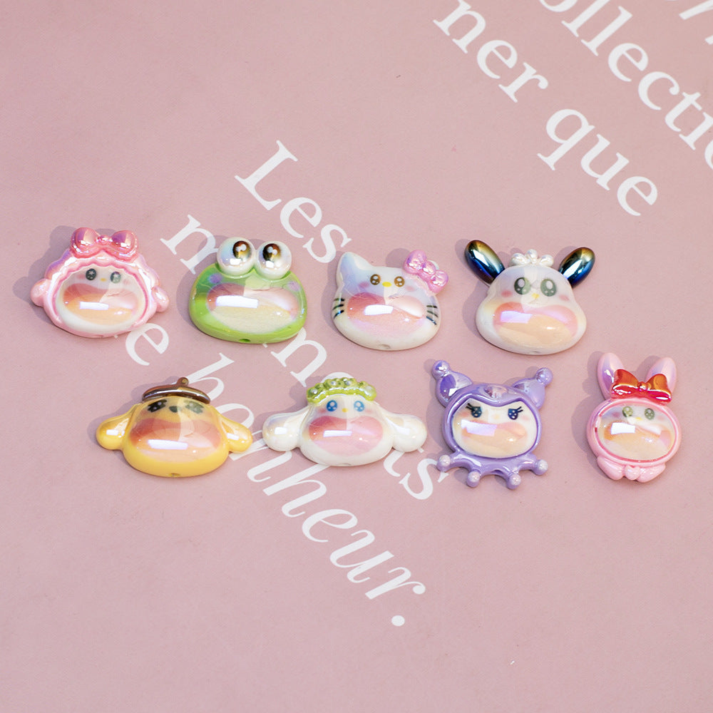 Plating Resin Character Beads Glossy Pastel Tones Big Mouth 10pcs