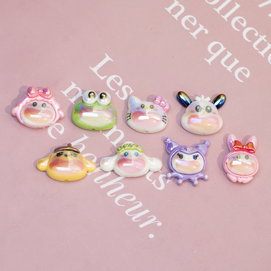 Plating Resin Character Beads Glossy Pastel Tones Big Mouth 10pcs